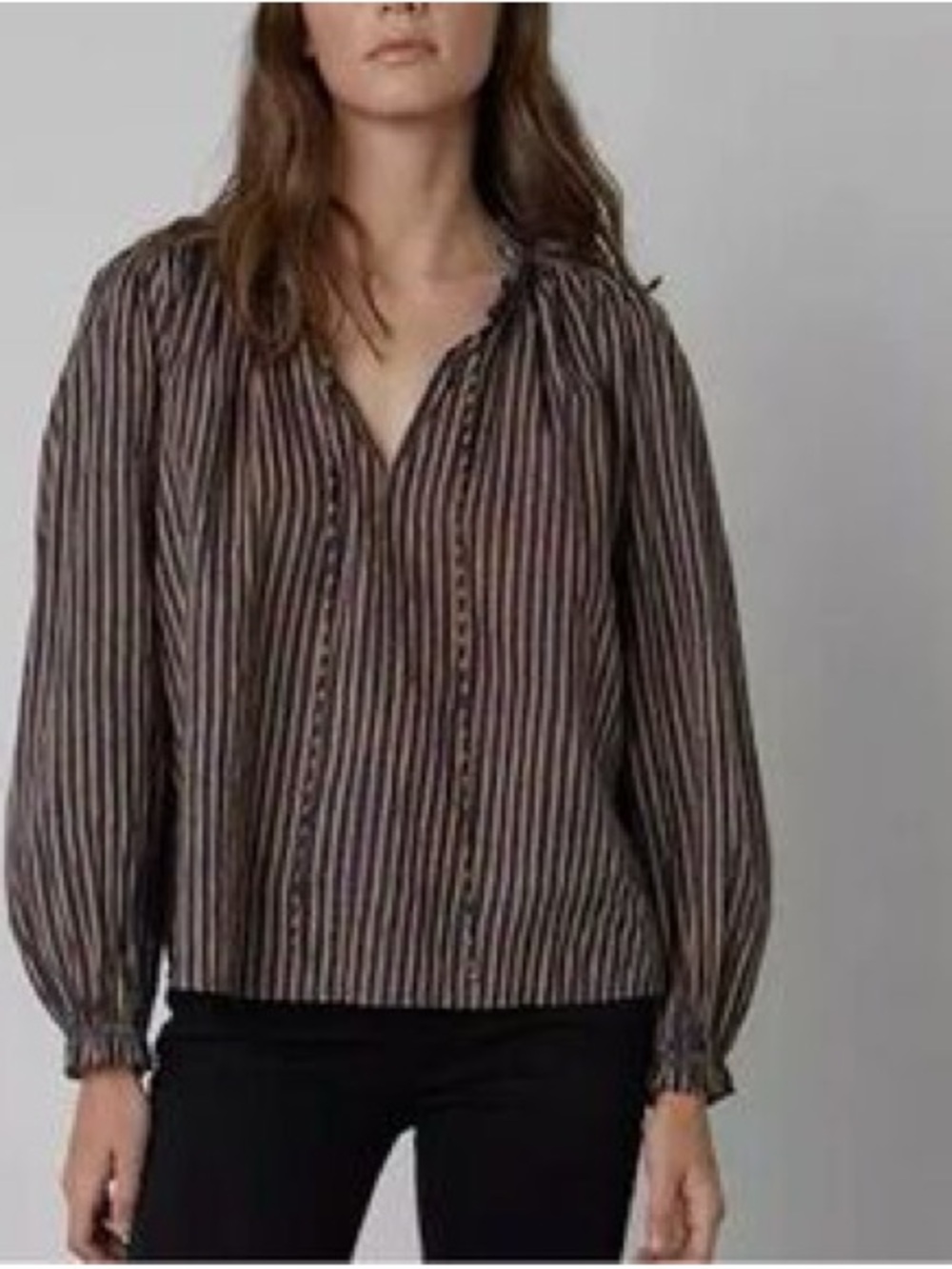 Velvet by Graham & Spencer Black and Brown Striped Peasant Top